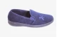 mens slipper, hard sole blue microfibre with an embroidered lion