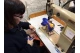 Lostock blue yellow design on a factory work bench