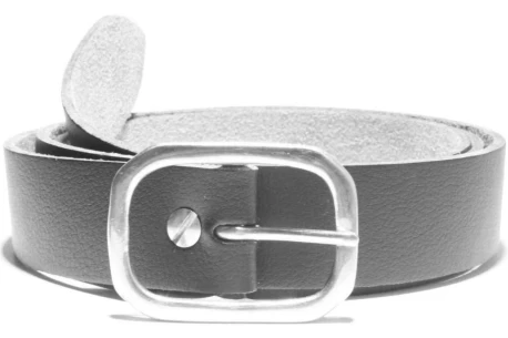 vegan belt with a 32mm nickel-plate Double-D buckle on a vegan leather strap