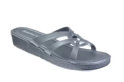 Womens vegan slide sandals made in the UK on a low wedge sole