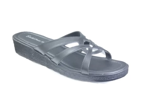 Womens vegan slide sandals made in the UK on a low wedge sole