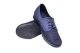 Vegan womens summer heel shoe with a dark blue lace-up top