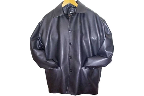 mens vegan button jacket, made in the UK from PU sheet and viscous lining