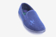 mens slipper, hard sole blue microfibre with an embroidered lion