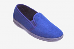 mens hard sole blue vegan velour slippers